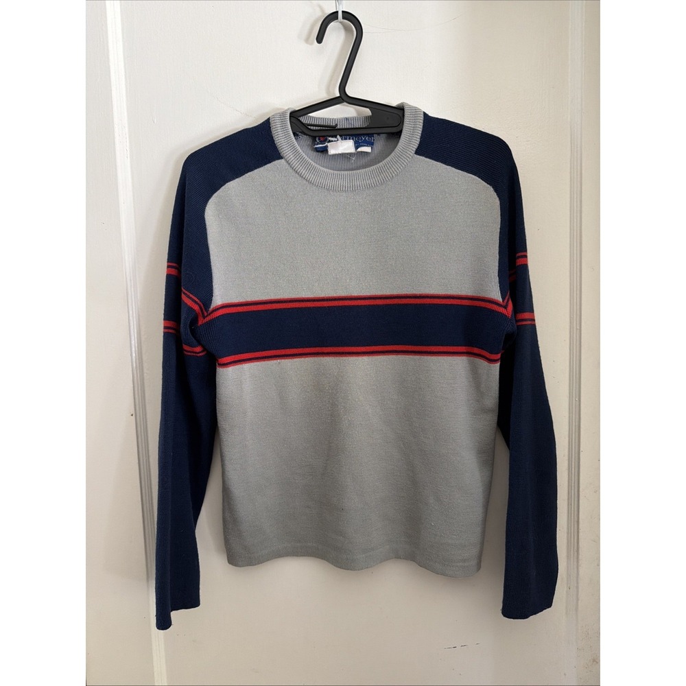 Obermeyer Men's MAK Sweater Blue Gray Red Navy White Stripes Wool Blend Size  M